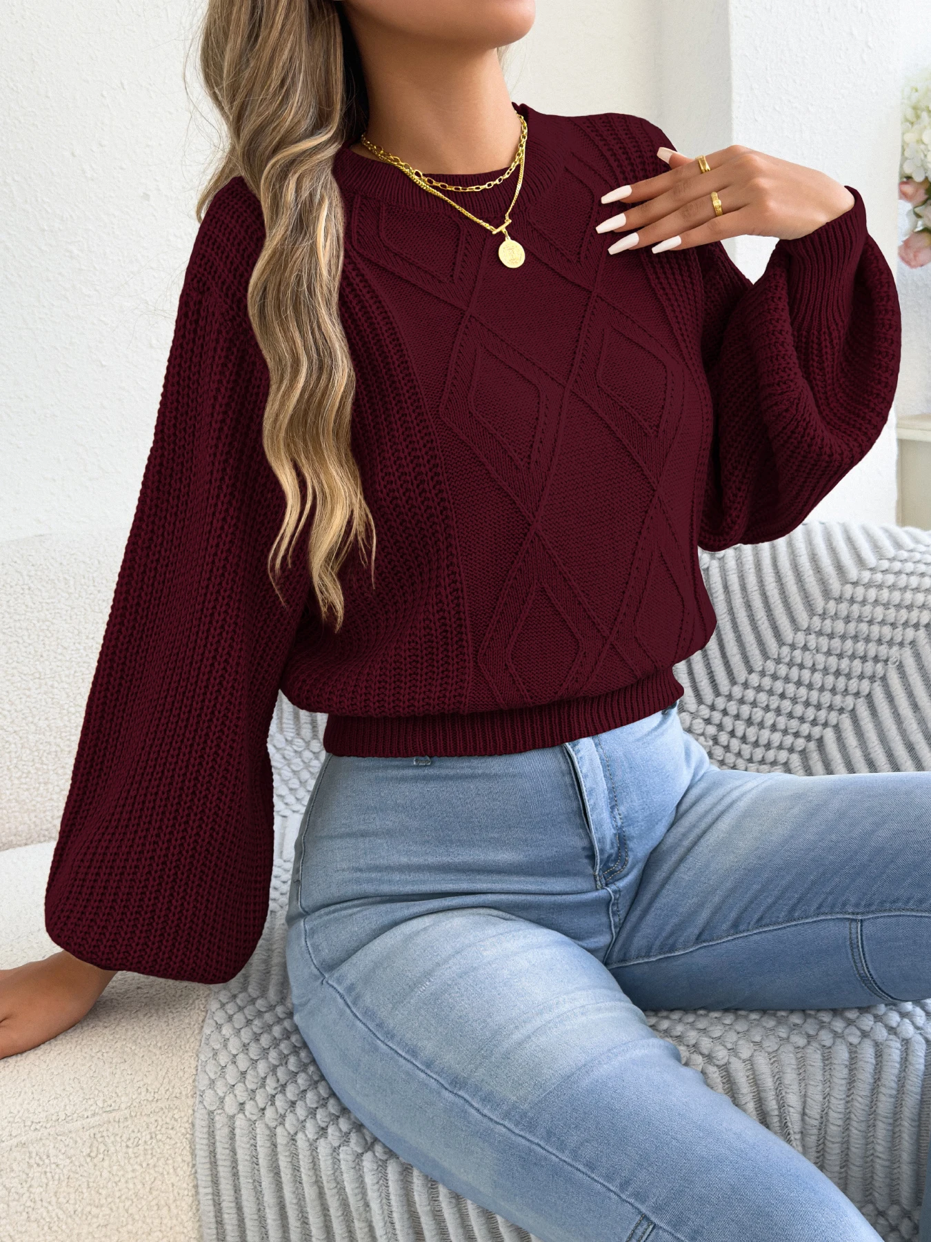Solid Knitted Long Sleeve Round Neck Cardigan — Image 16
