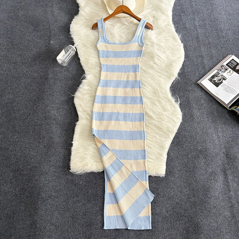 Slim-Fit Striped Summer Dress with Slit — Image 6