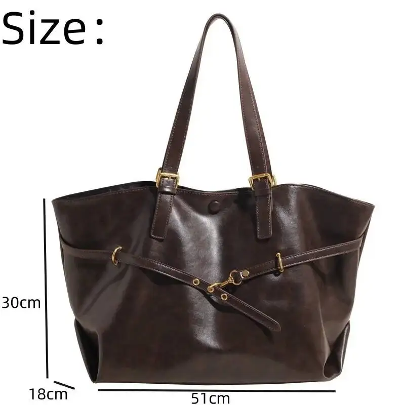 Vintage Large-Capacity Metal Tote Bag with Buckle