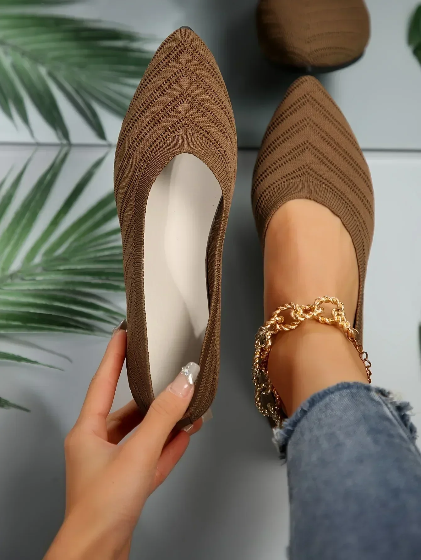 Solid Knitted Pointed-Toe Sandals — Image 34