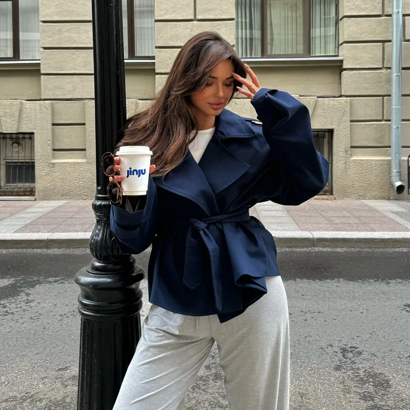 Lace-Up V-Neck Trench Coat — Image 13
