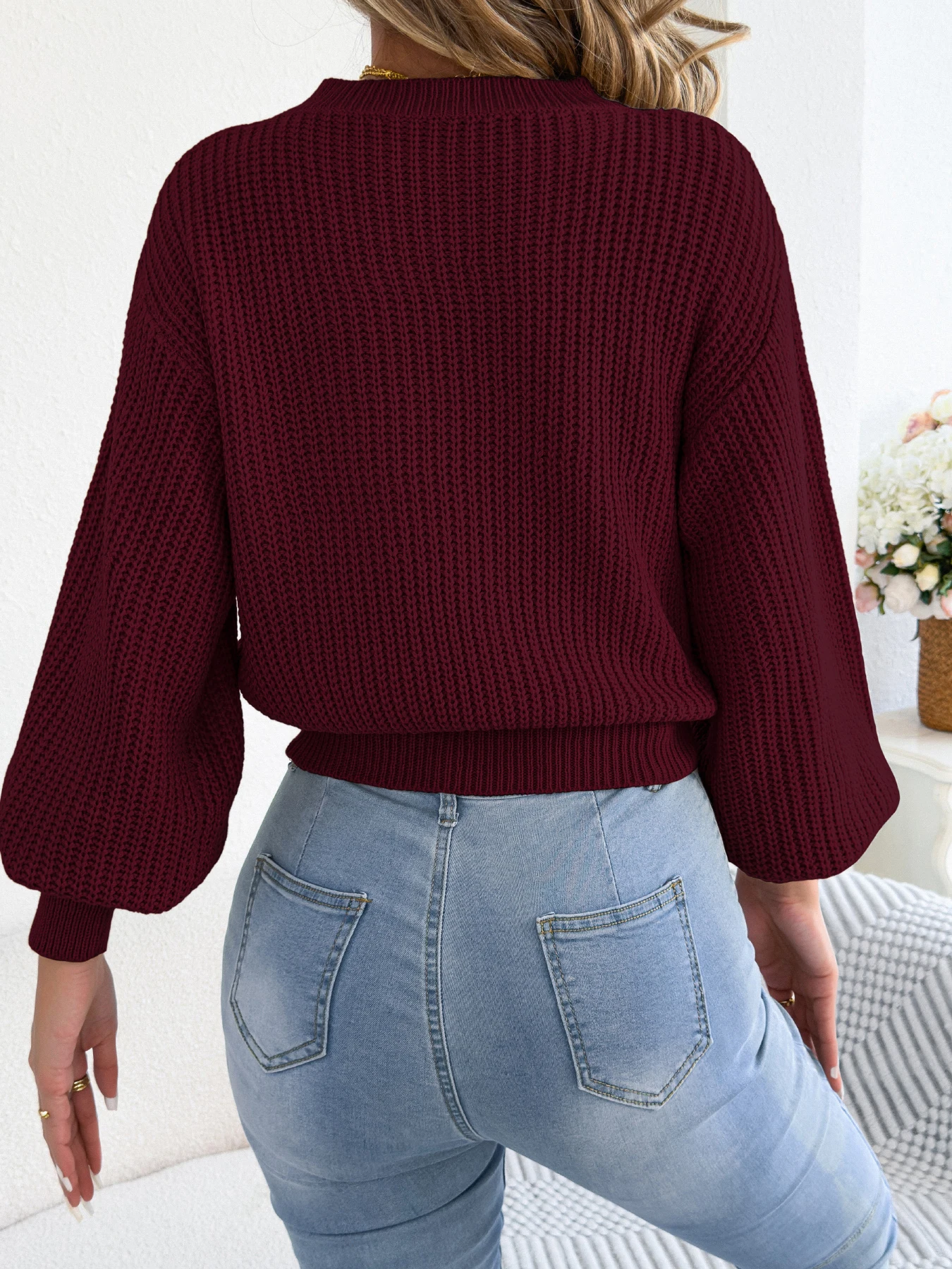 Solid Knitted Long Sleeve Round Neck Cardigan — Image 12