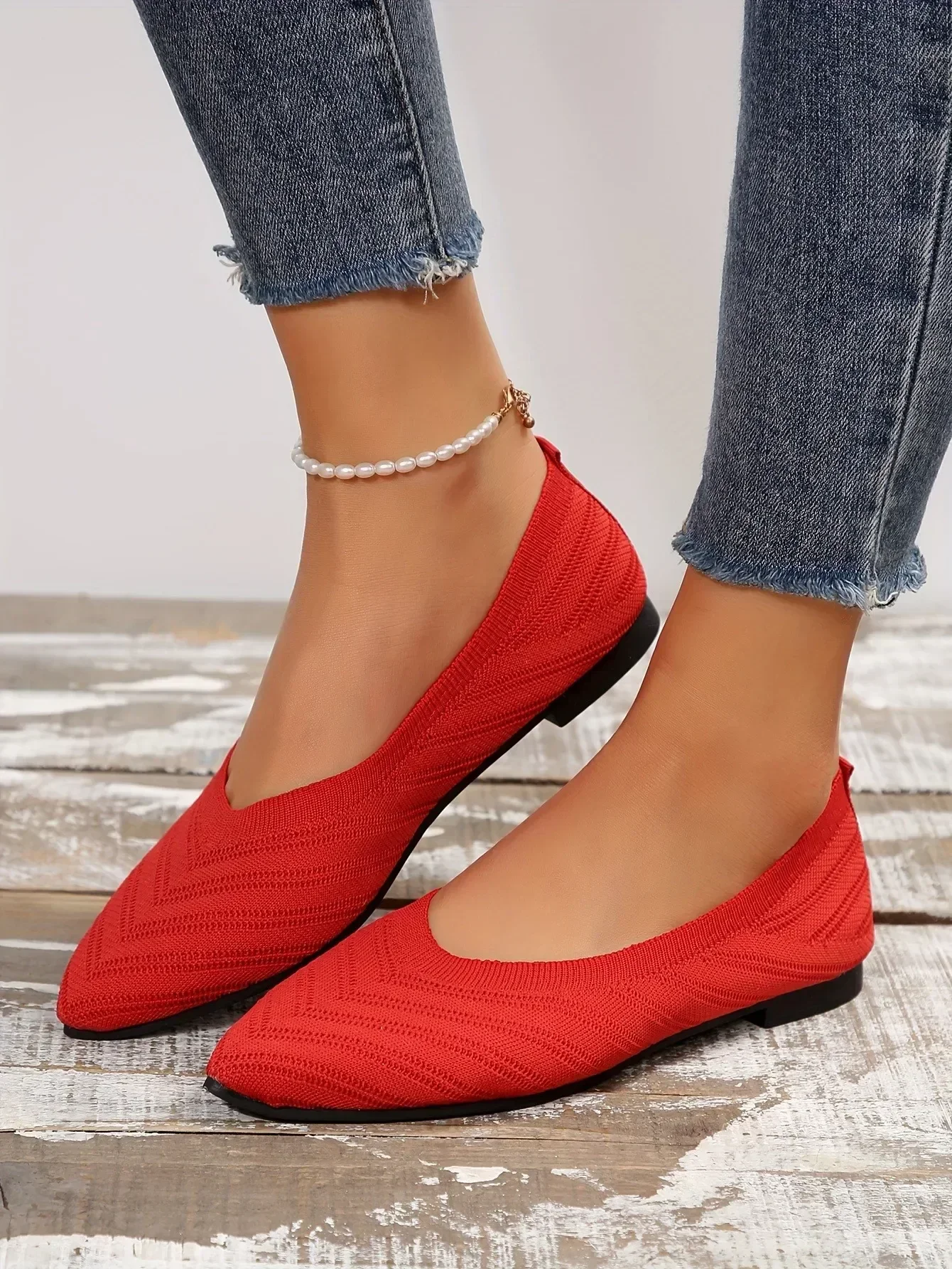 Solid Knitted Pointed-Toe Flats — Image 30