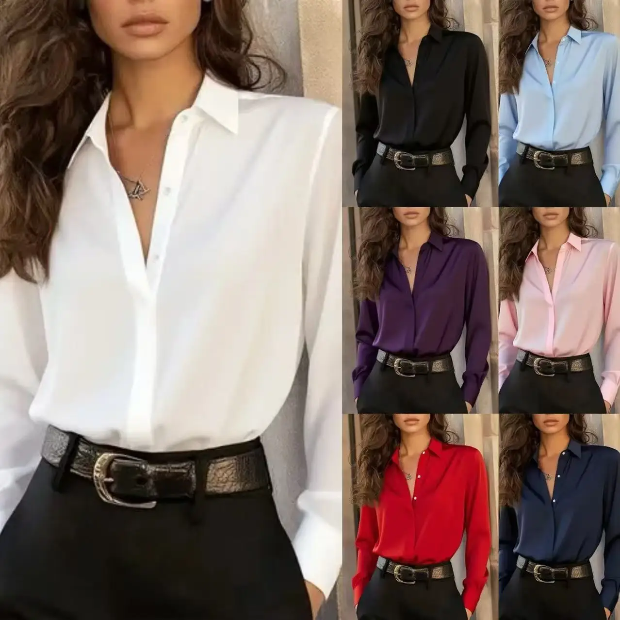 Elegant Long Sleeve Blouse with Buttons — Image 7