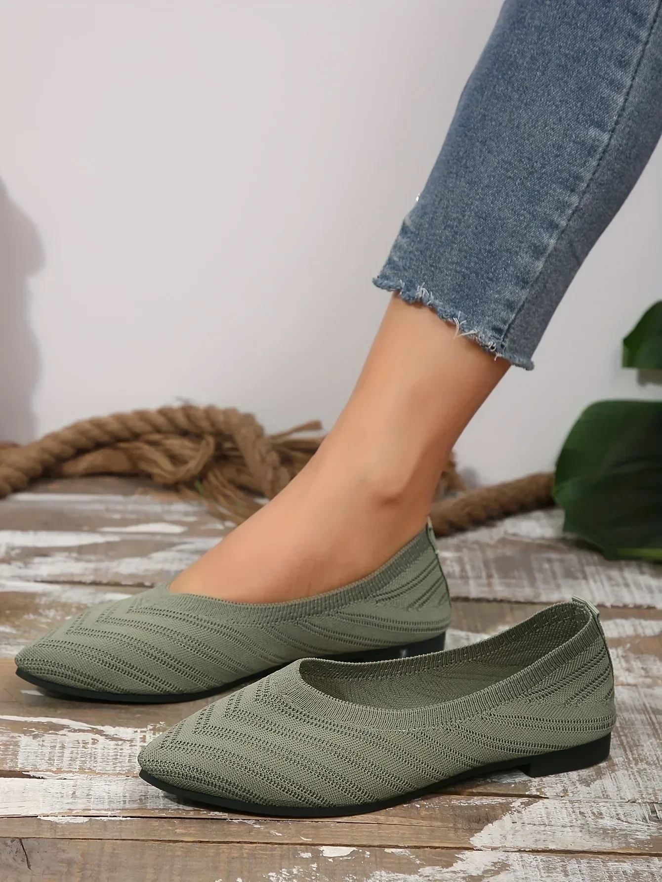 Solid Knitted Pointed-Toe Flats — Image 45