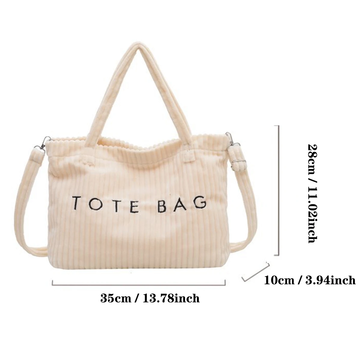 Large-Capacity Striped Velvet Shoulder Bag — Image 2