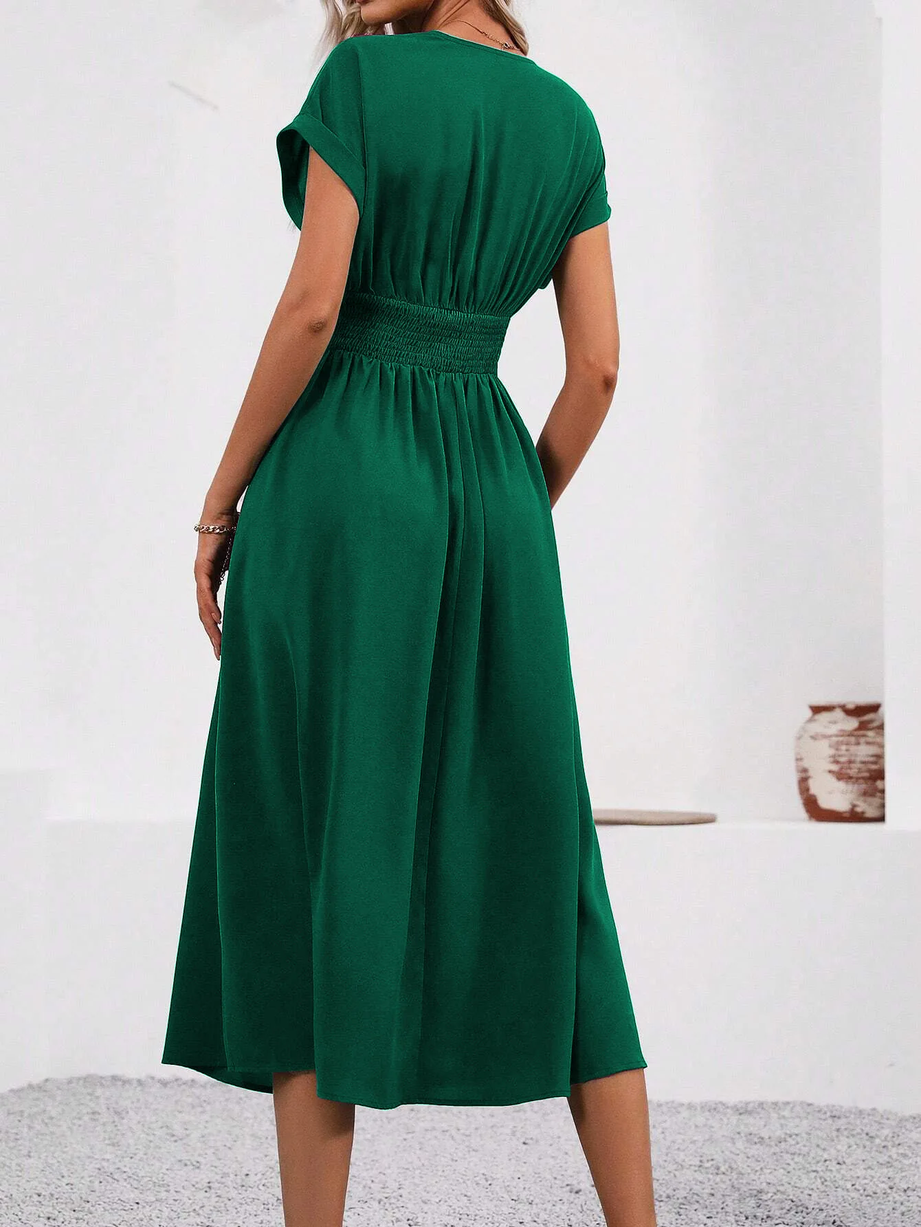 Solid V-Neck Summer Dress — Image 20