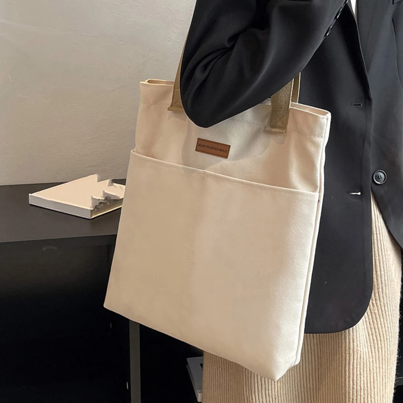 Casual Solid Canvas Tote Bag — Image 4