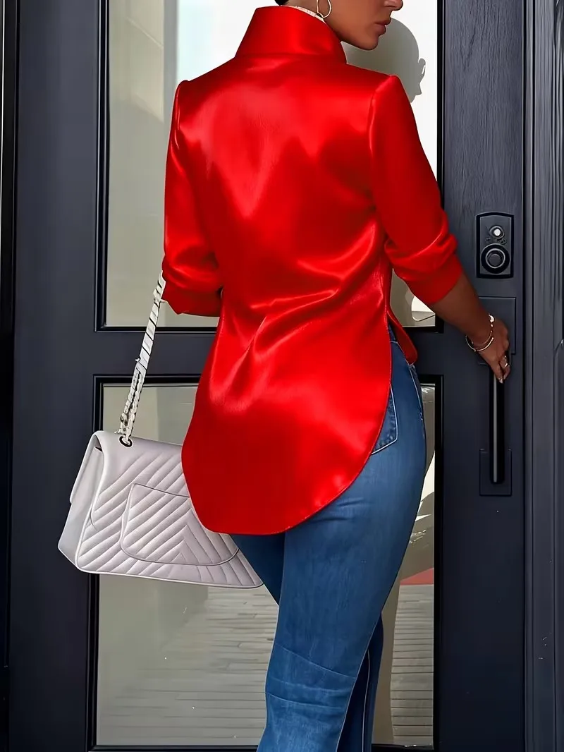 Satin Long Sleeve Blouse with Buttons — Image 4