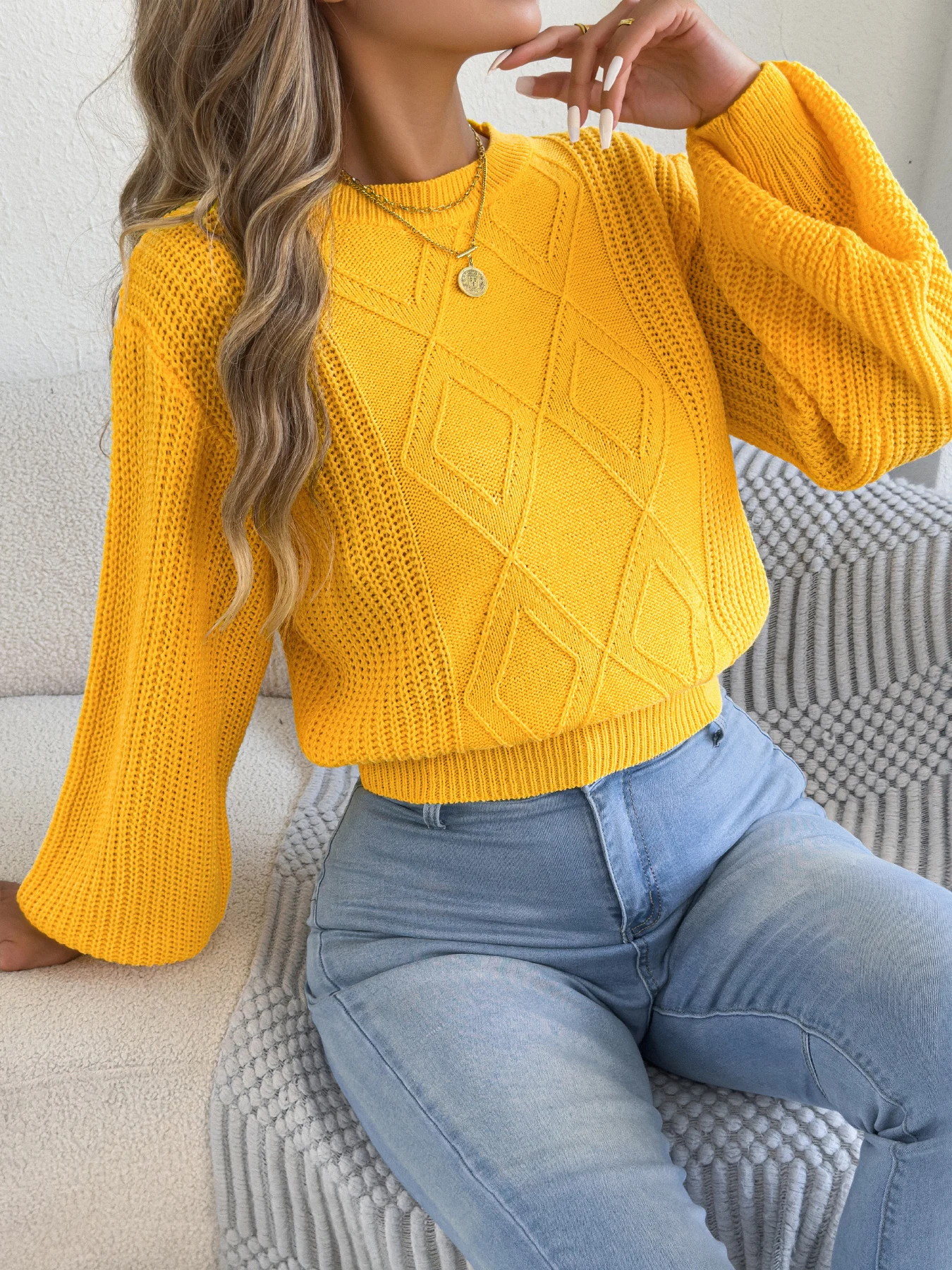Solid Knitted Long Sleeve Round Neck Cardigan — Image 10