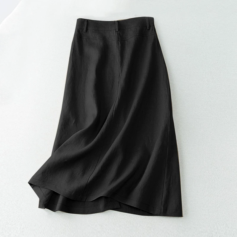 Cotton A-Line Midi Long Skirt with Buttons — Image 9