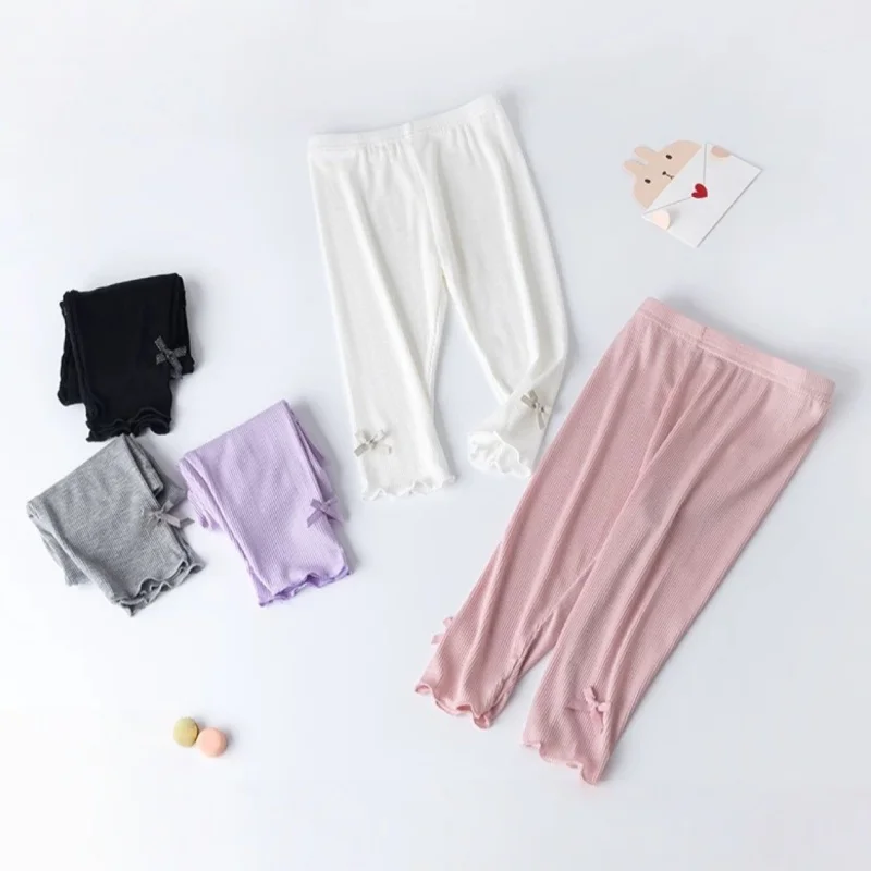 Girls' Solid Summer Leggings with Bow — Image 6