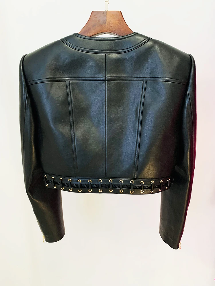 Lace Leather Blazer with Drawstring — Image 2