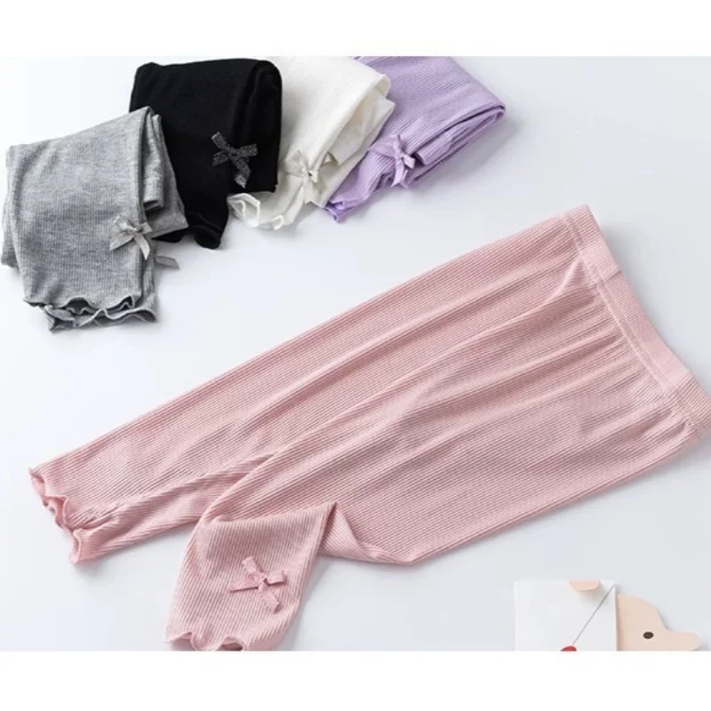 Girls' Solid Summer Leggings with Bow — Image 5