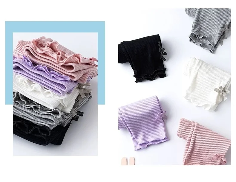Girls' Solid Summer Leggings with Bow — Image 13