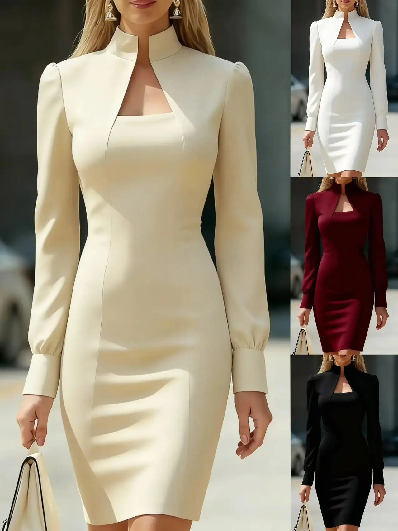 Elegant Bodycon Long Sleeve Winter Dress — Image 7