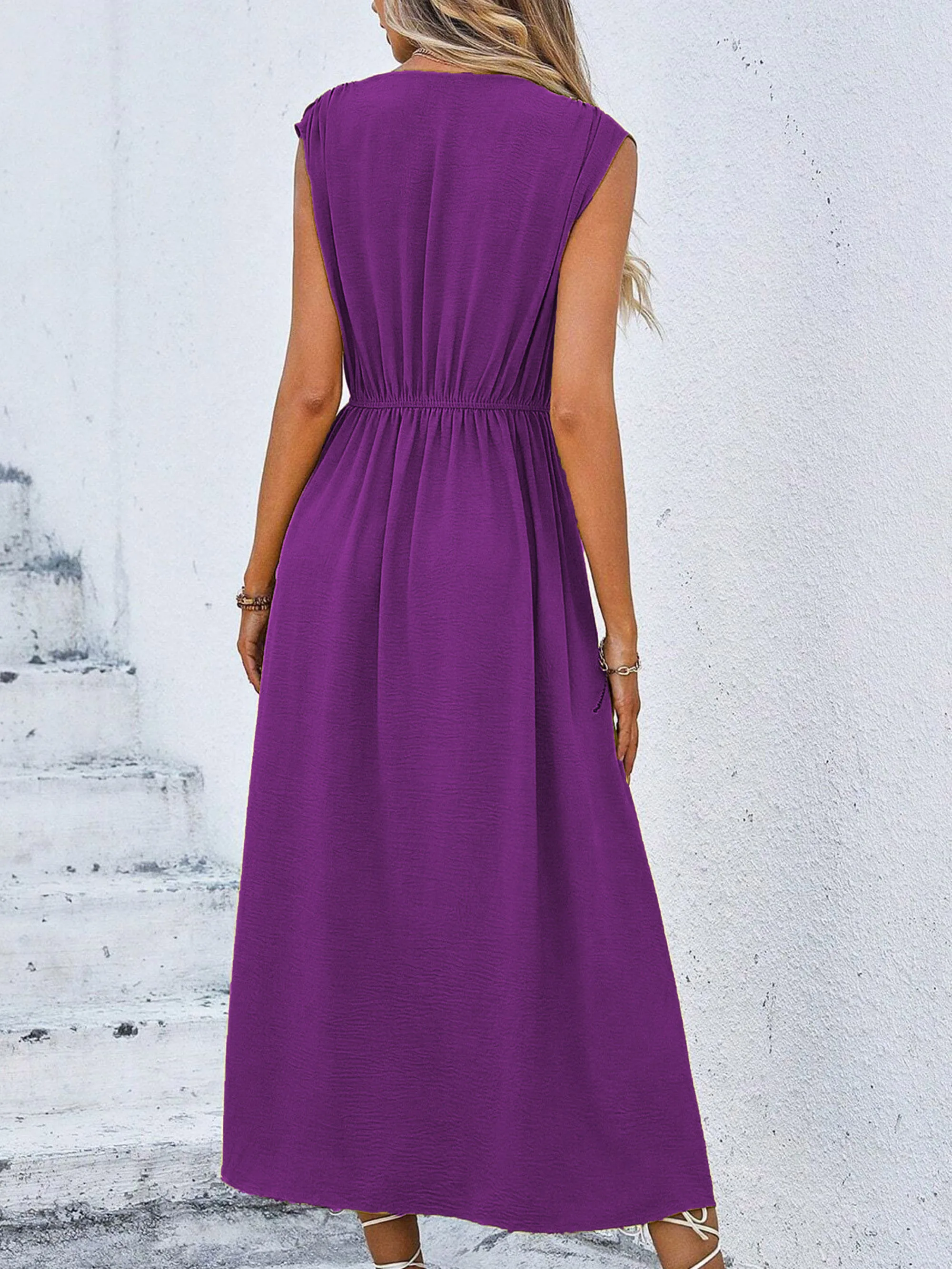 Solid Sleeveless A-Line Dress — Image 36