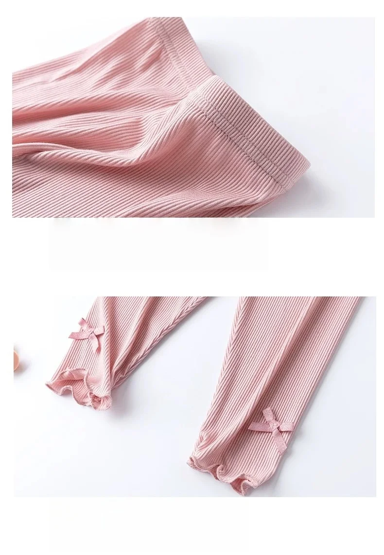 Girls' Solid Summer Leggings with Bow — Image 10
