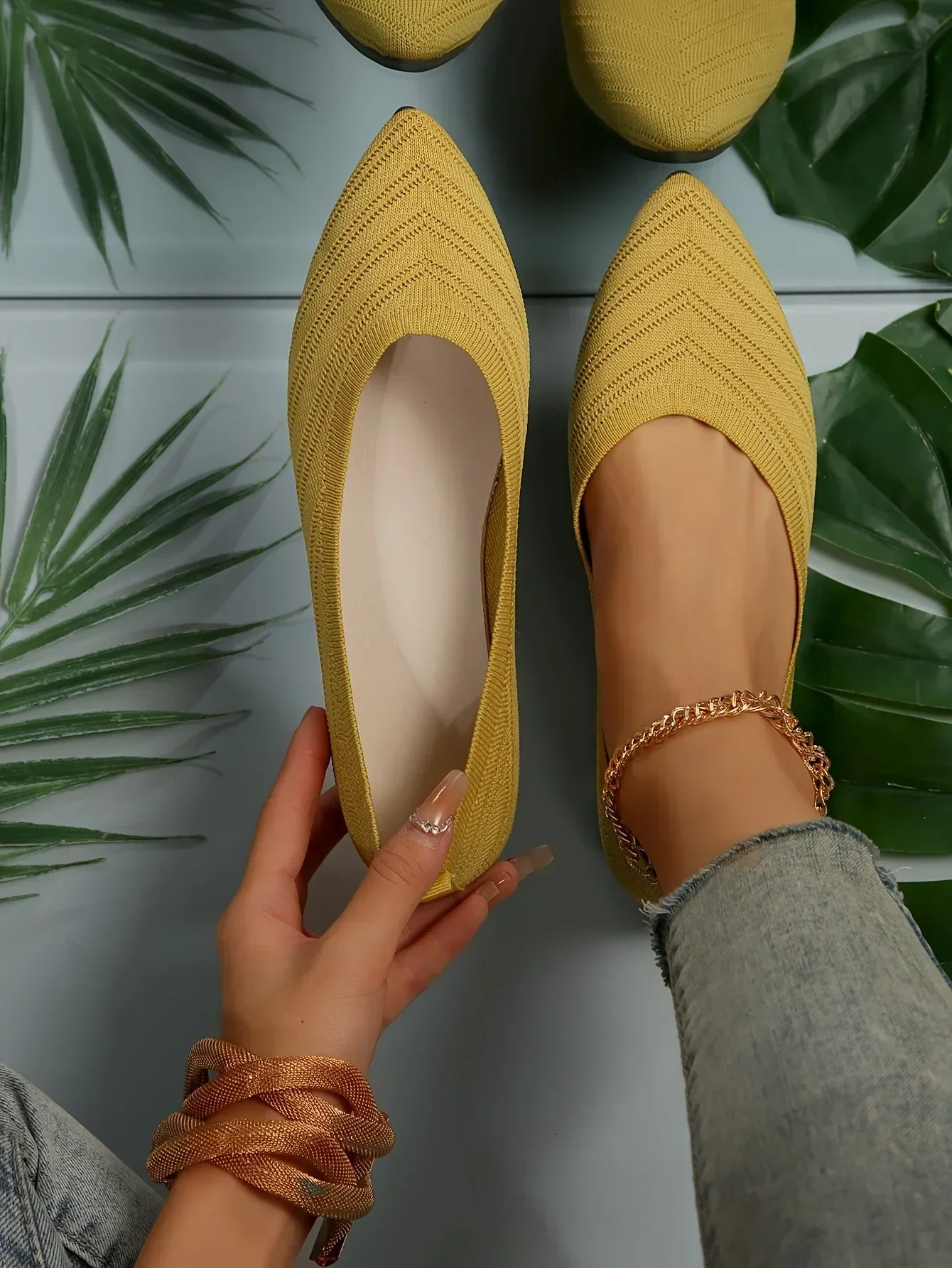 Solid Knitted Pointed-Toe Flats — Image 21