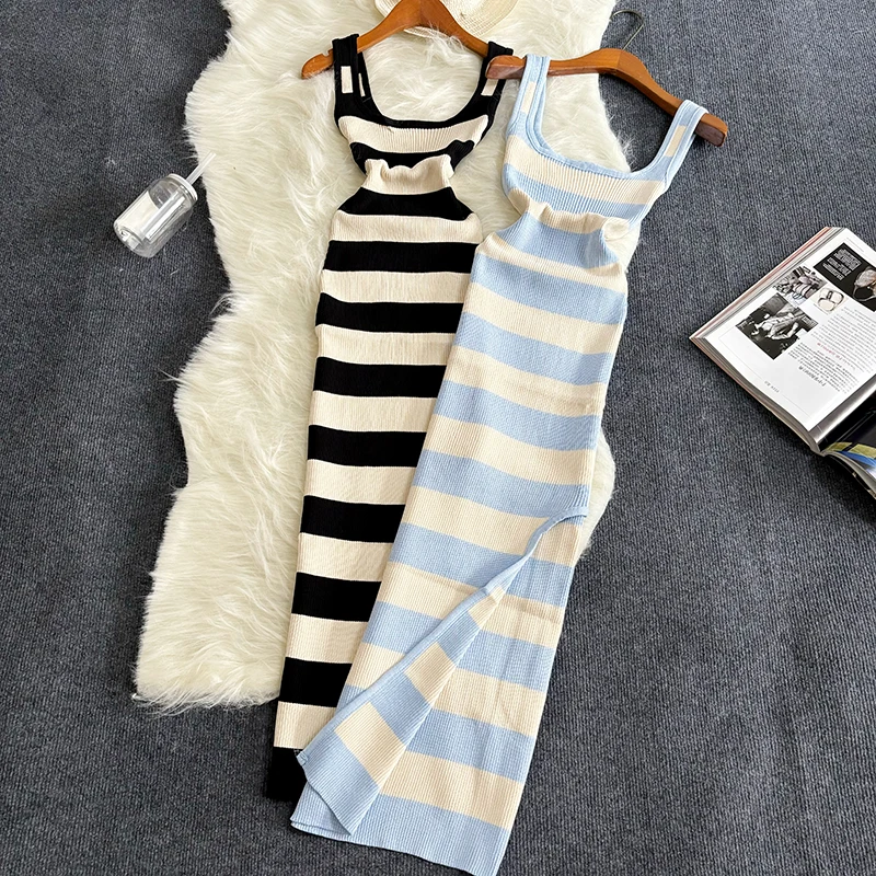 Slim-Fit Striped Summer Dress with Slit — Image 4