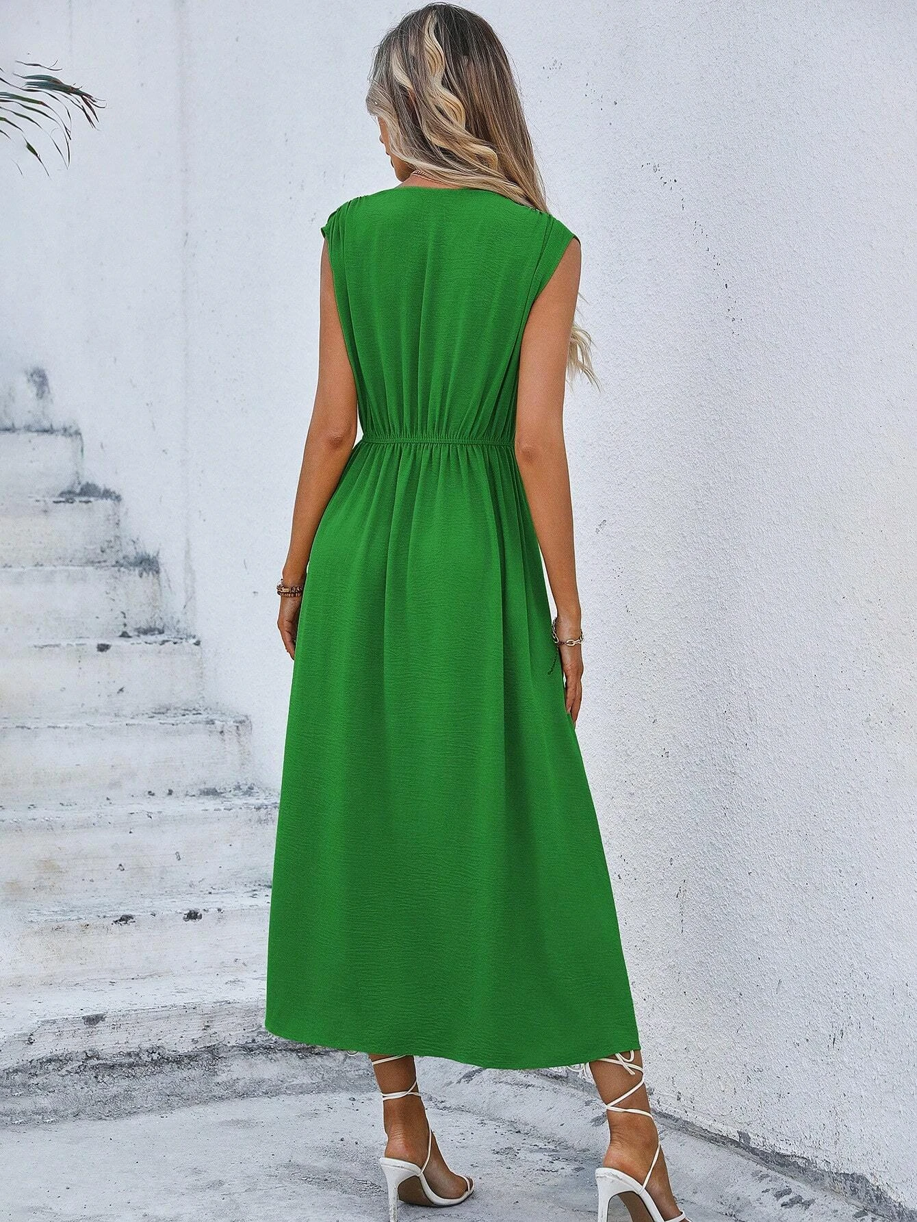 Solid Sleeveless A-Line Dress — Image 22