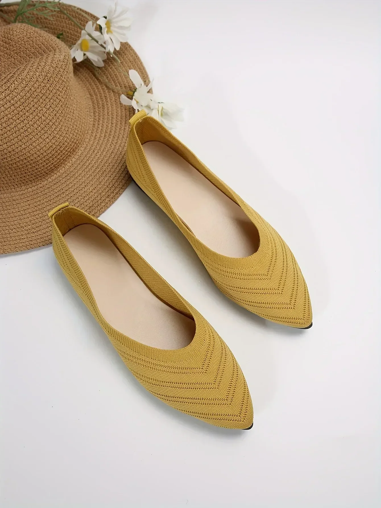 Solid Knitted Pointed-Toe Flats — Image 25