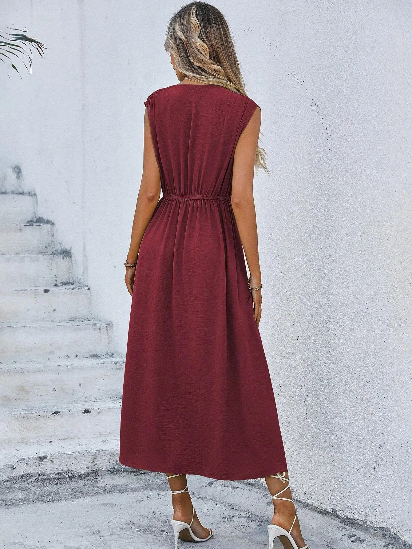Solid Sleeveless A-Line Dress — Image 18