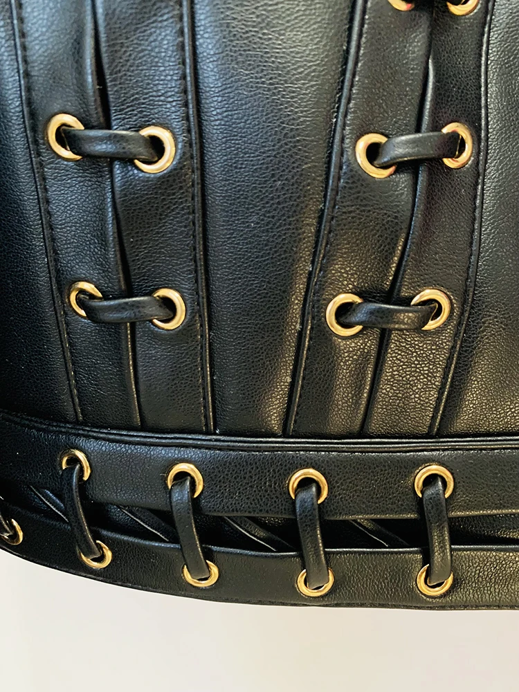 Lace Leather Blazer with Drawstring — Image 4
