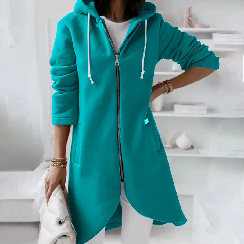 Solid Autumn Long Coat with Zipper — Image 19