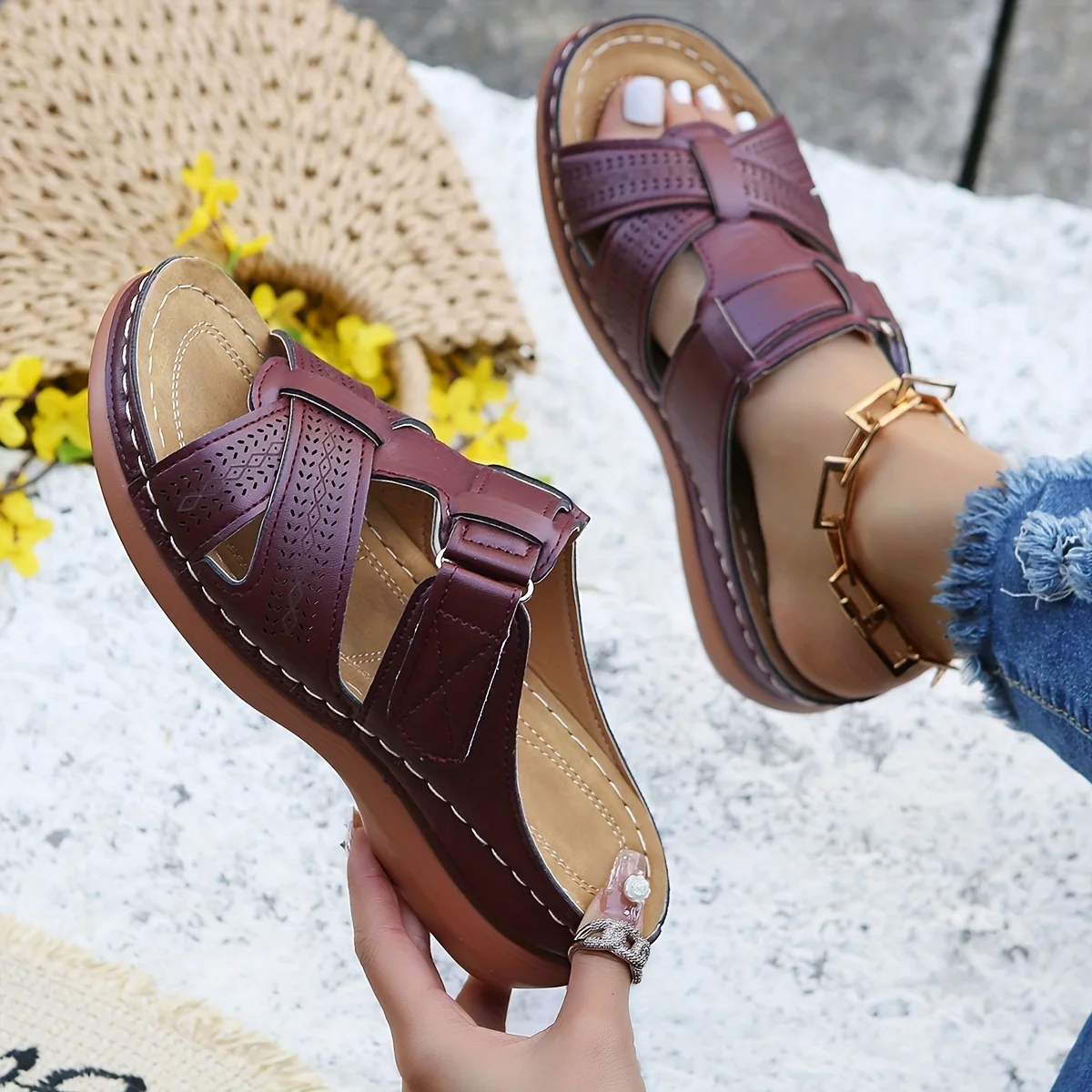 Open-Toe Wedge Summer Sandals — Image 3